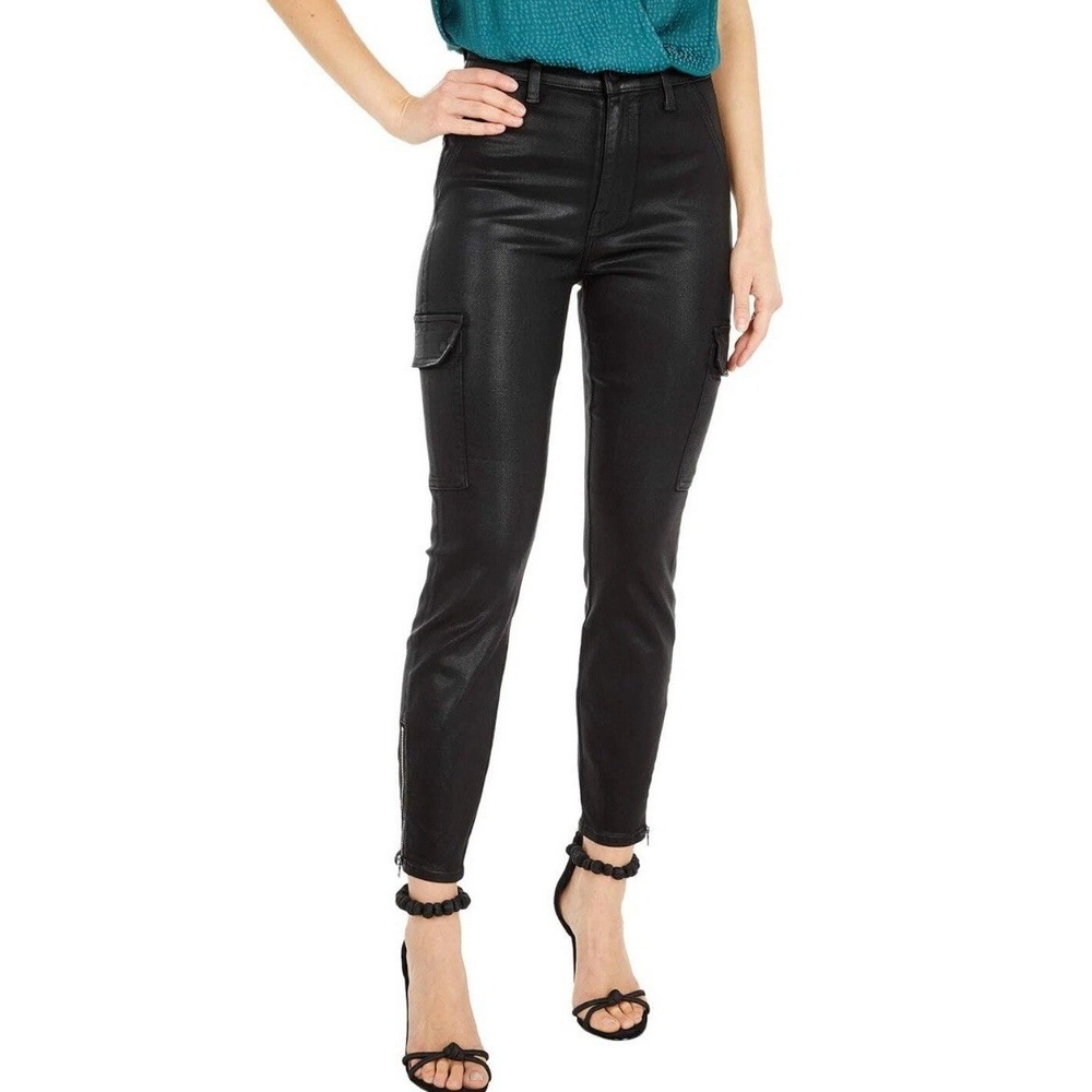 7 For All Mankind Cargo Jeans 26‎ Black Waxed Denim High Rise Dark Romantic Rock